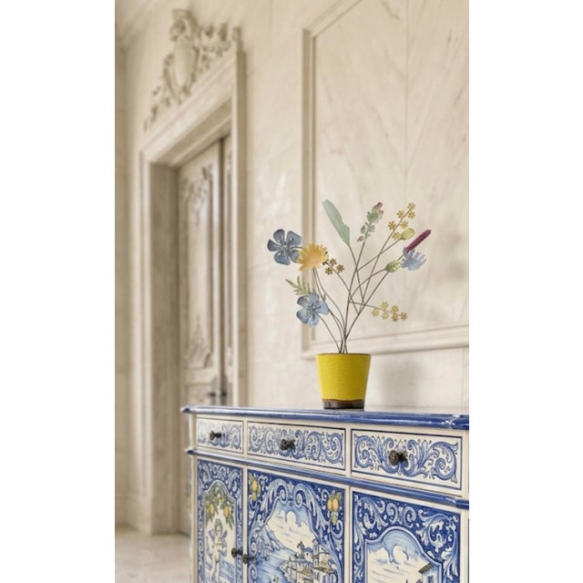 Vintage Italian Hand-Painted Toleware Wildflower Arrangement in Yellow Ceramic Pot For Sale - Image 11 of 11