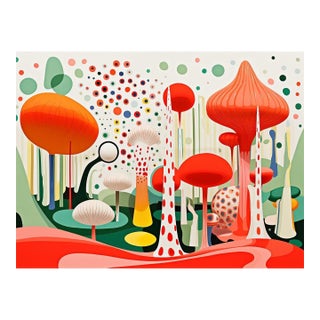 32" X 24" Contemporary 'Landscape With Mashrooms' in the Style of Yayoi Kusama - Limited Edition Fine Art Print, Unframed For Sale