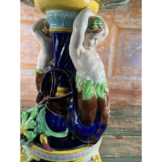Ceramic Majolica Vase or Centerpiece with Putti and Frogs, 19th Century For Sale - Image 7 of 12
