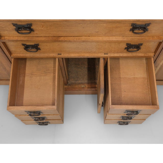 Large Arts & Crafts Cotswold School Oak Enclosed Chest of Drawers, 1906 For Sale - Image 15 of 18