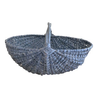 Large Early 20th Century American Blue Splint Oak Buttocks Basket For Sale