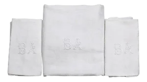 Antique French "B A" Monogram Table Linens, 11 Pieces