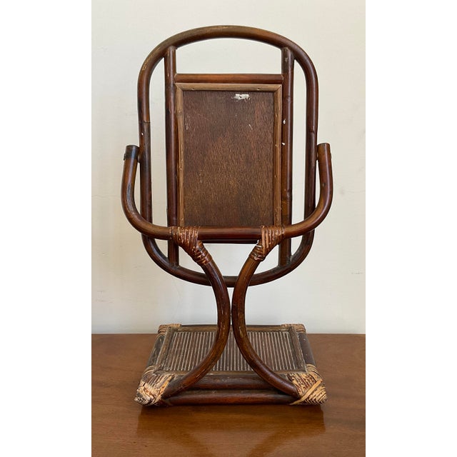 Mid 20th Century Vintage Italian Style Rattan & Bentwood Bamboo Vanity Tabletop Mirror For Sale - Image 5 of 18