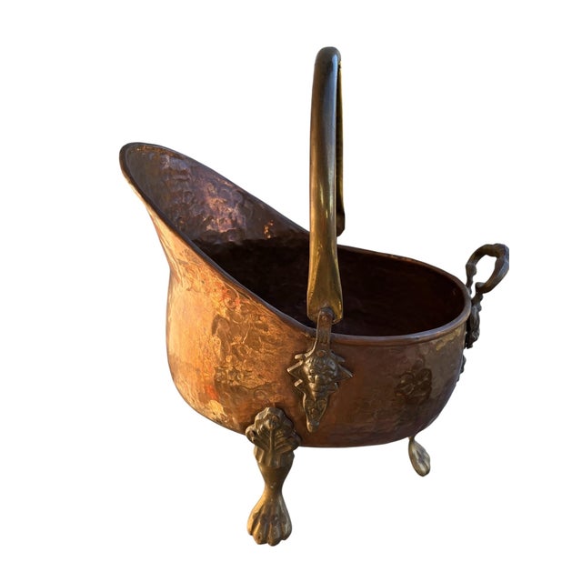 A Early 19th Century French Copper and Brass Fireside Coal Shuttle. Original Unaltered Condition.