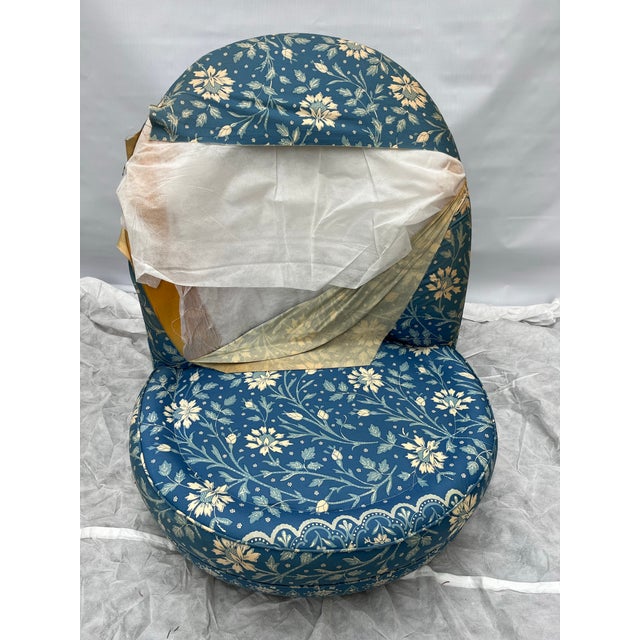A single vintage fully upholstered low stationary slipper chair with removable two-sided box seat cushion. The lounge...