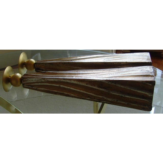 Tall Faux Wood Metallic Candle Holders - Set of 3 For Sale - Image 11 of 13