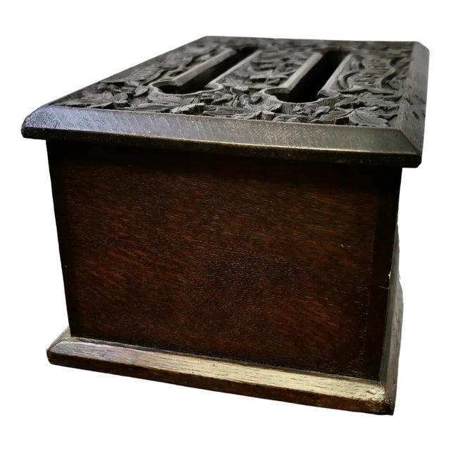 Antique Carved Oak Letter Box For Sale
