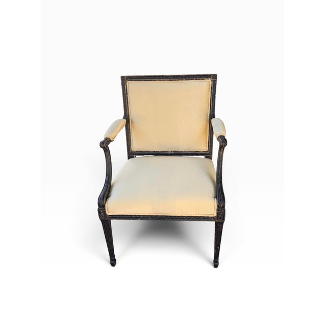 Textile 1 of 2 Antique Directoire Arm Chair W Nancy Corzine Yellow Upholstery For Sale - Image 7 of 8