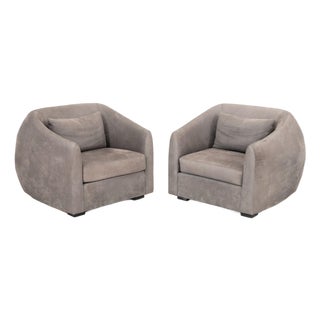 Modern Style Gray Suede Tub Chairs, Pair For Sale
