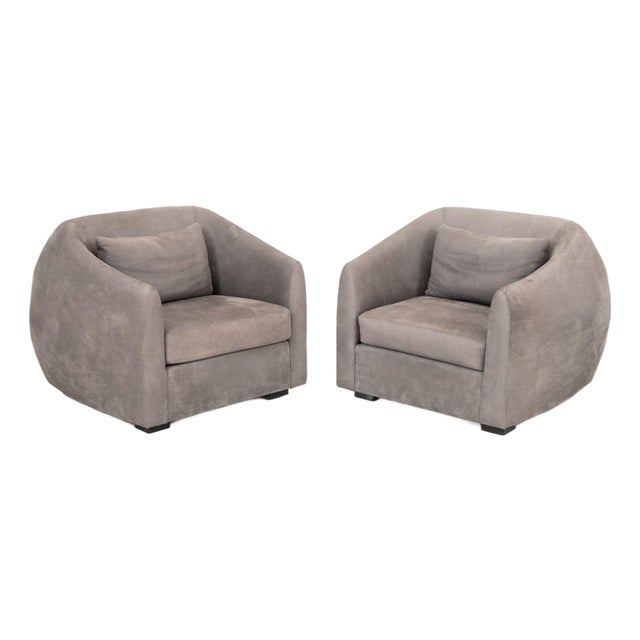 Modern Style Gray Suede Tub Chairs, Pair For Sale