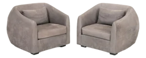 Modern Style Gray Suede Tub Chairs, Pair