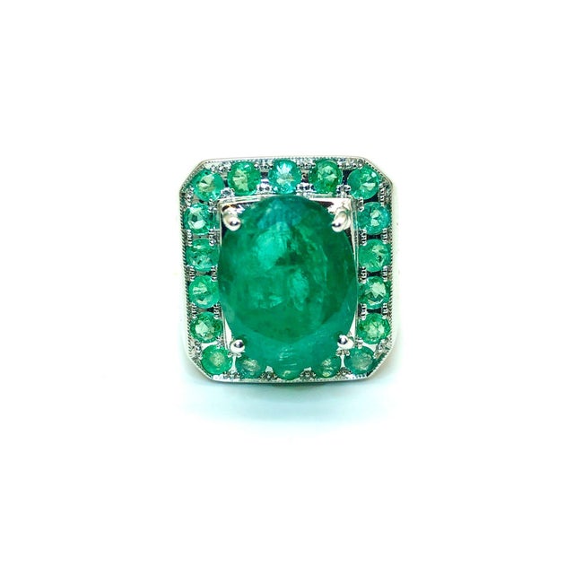 Bochic "Capri" Vintage Natural Emerald Ring Set in 18K White Gold & Silver For Sale - Image 17 of 18