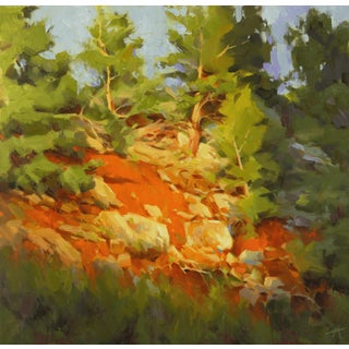 Inclination by Judd Mercer | Oil On Panel Landscape with trees and rocky terrain. For Sale