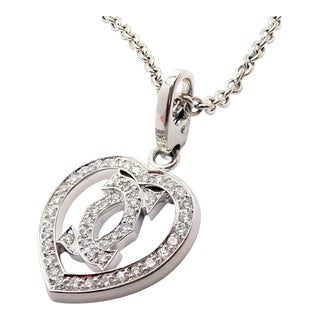 Cartier Double C Heart 18k White Gold Diamond Pendant Necklace For Sale