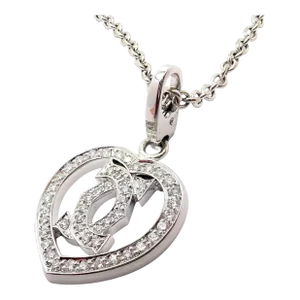 Cartier Double C Heart 18k White Gold Diamond Pendant Necklace