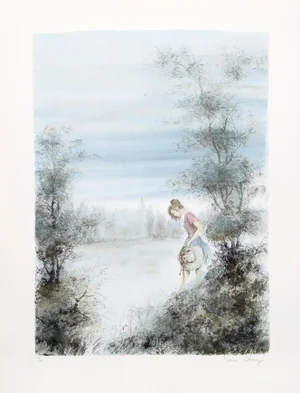 Bernard Charoy, Girl With Hat, Lithograph