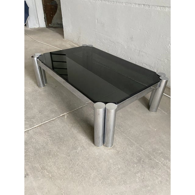 Mid-Century Modern Italian Mid-Century Modern Smoked Glass & Chrome Coffee Table, 1970s For Sale - Image 3 of 11