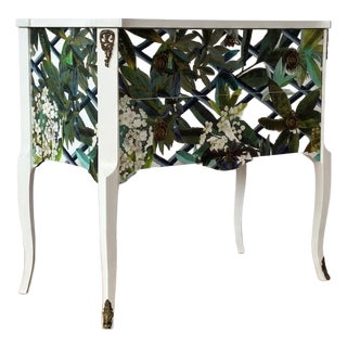 Gustavian Commode with Wallpaper from Christian Lacroix, 1950s For Sale