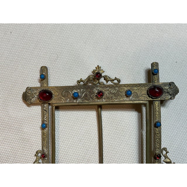 Antique Austro-Hungarian Style Jeweled Brass Picture Frame – Renaissance Revival For Sale - Image 12 of 12