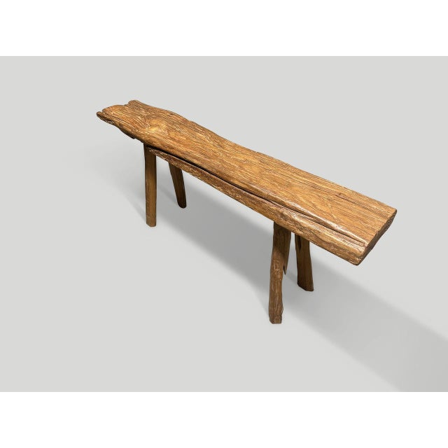 Andrianna Shamaris Teak Wood Log Style Bench For Sale - Image 4 of 5