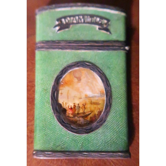 A French Shagreen and Silver Aide Memoire with Ballooning Motif, circa 1790, having shagreen outer case with watercolor...