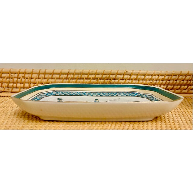Green Hand Painted Embossed Horse and Carriage Porcelain Tray For Sale - Image 8 of 12