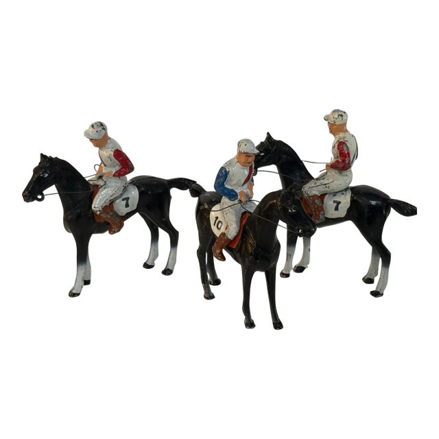 Vintage American Cast Metal Racehorse & Jockey Figures — Set of 3 — Made in u.s.A. For Sale