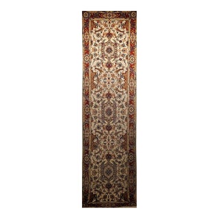 Vintage Persian Tabriz Runner, Fine Hand-Knotted Wool & Silk, Floral Design, Ivory & Red, 3x11 For Sale