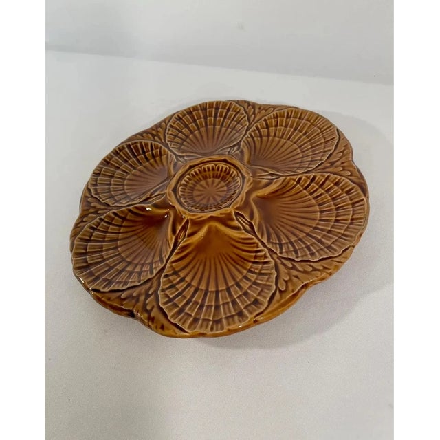 Mid-Century Modern Vintage French Sarreguemines Gold Majolica Oyster Plate For Sale - Image 3 of 5