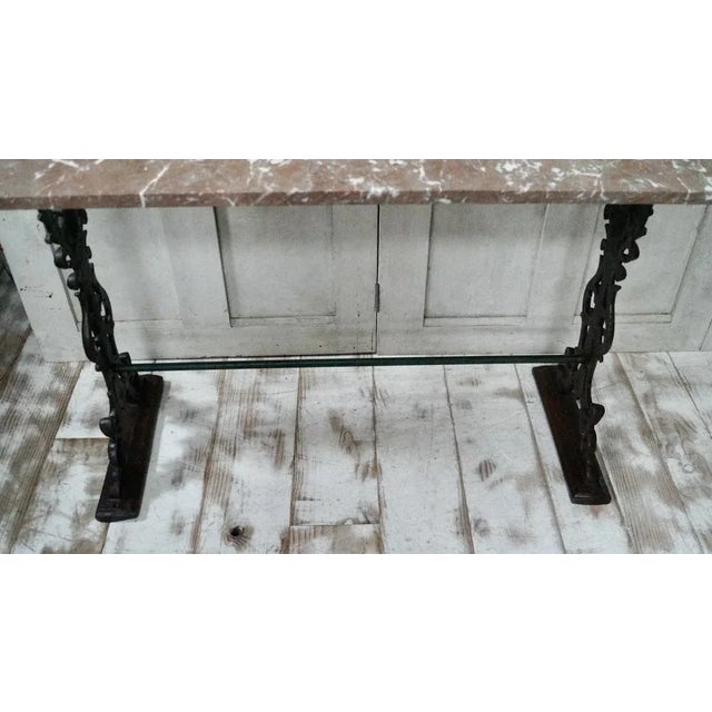 French Marble Topped Cast Iron Console Table, 1890 For Sale - Image 4 of 11