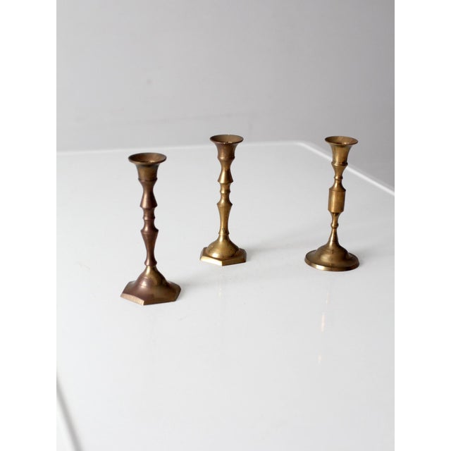 Vintage Brass Candlesticks Set of 3 For Sale - Image 9 of 11
