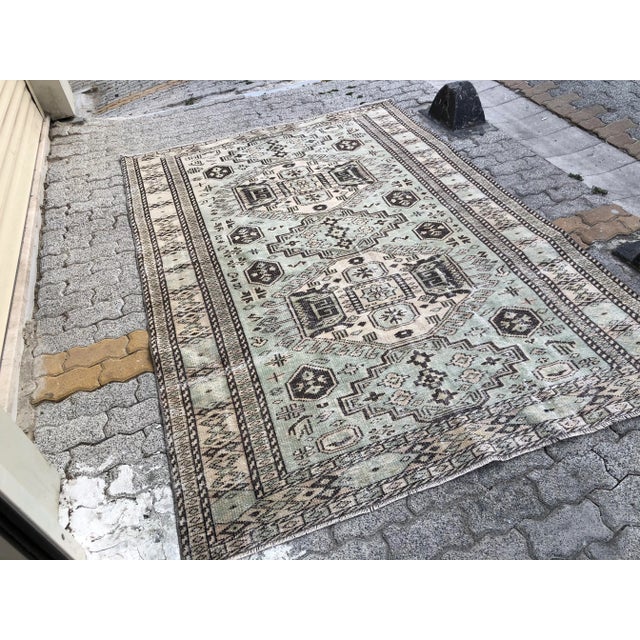 Tribal 1960s Green Handmade Anatolian Floral Wool Rug For Sale - Image 3 of 11