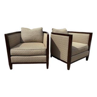 Vintage Upholstered Deco Inspired Club Chairs by Bernhardt For Sale