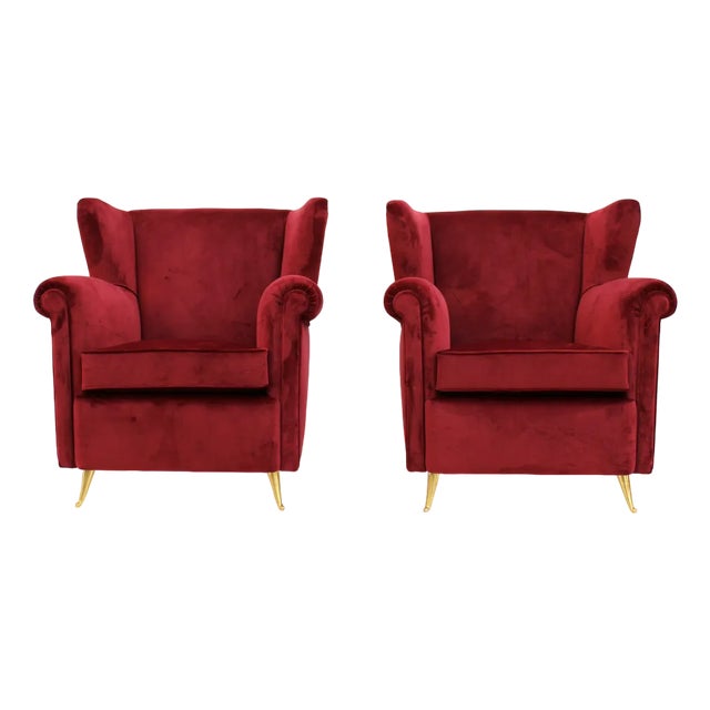 Set of Armchairs in Velvet and Brass, 1970s For Sale