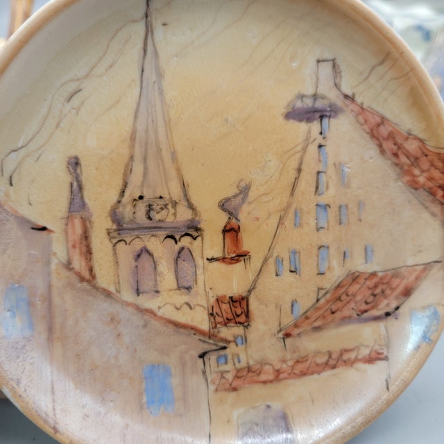 Gold Set of 3 Vintage C1970s Old Riga Porcelain Dishes Hand Painted by Milda Kalnina Brutane (1903-1979) For Sale - Image 8 of 17