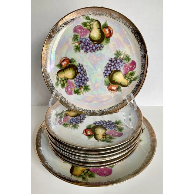Gold 1940s Hollywood Regency Gold Fruit Porcelain Plate and Platter Set - Set of 9 For Sale - Image 8 of 8