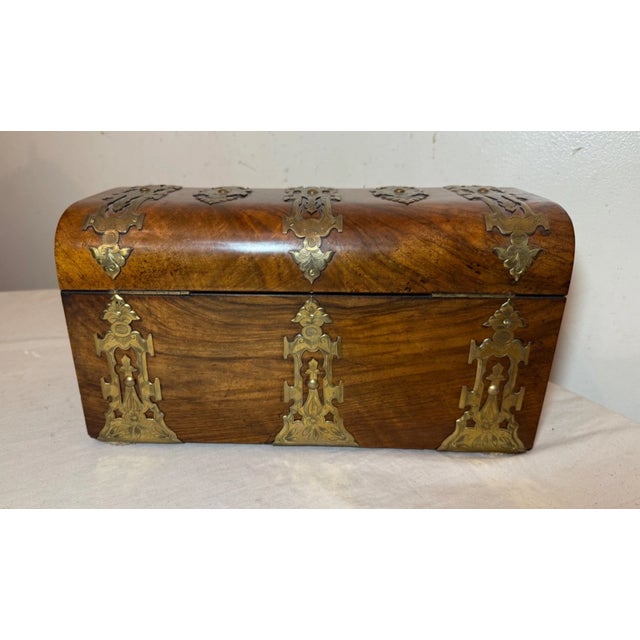 Wood Antique Victorian Burr Walnut Tea Caddy by Parkins & Gotto England Circa 1860s For Sale - Image 7 of 16