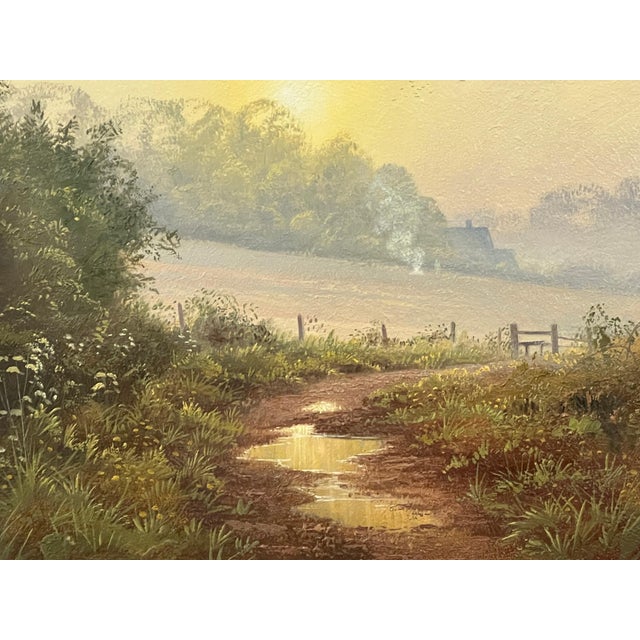 Textile Country Lane to Farmhouse & Birds in English Countryside by 20th Century Artist Circa 1990 For Sale - Image 7 of 18