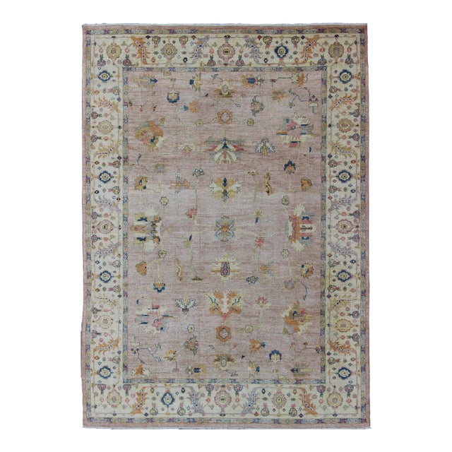 Keivan Woven Arts Angora Turkish Oushak Rug in Dusty Pink and Ivory 10'3 X 13'9 For Sale