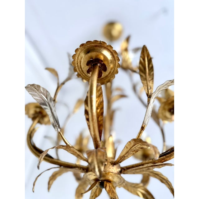 French Gilt and Silvered Tole Leaf 5-Light Chandelier, 1960s For Sale - Image 10 of 16