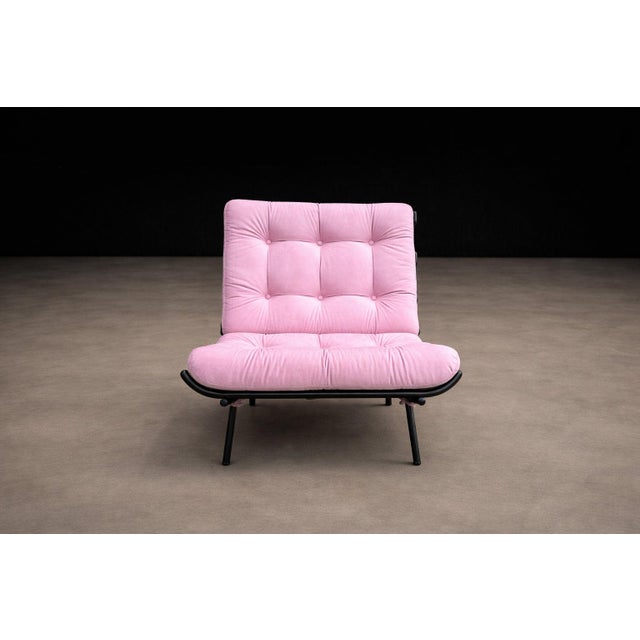 Pink Brazilian Modern Wood Slat & Metal Frame Armchair, Moveis Pallar, 1950s For Sale - Image 8 of 15