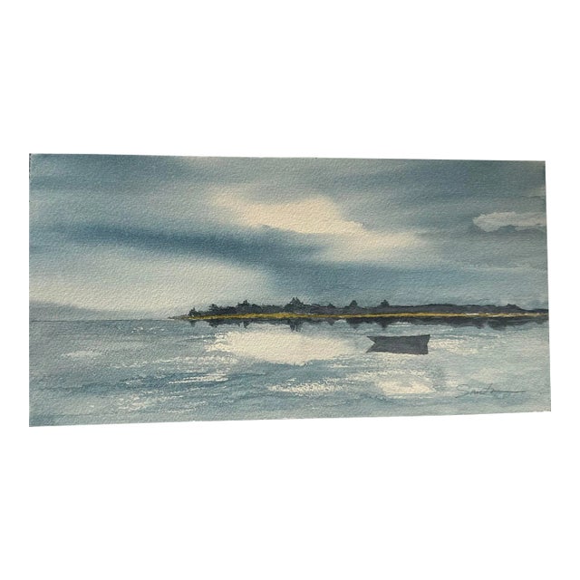Nancy Smith Signed Original Watercolor Seascape “Lone Boat” For Sale