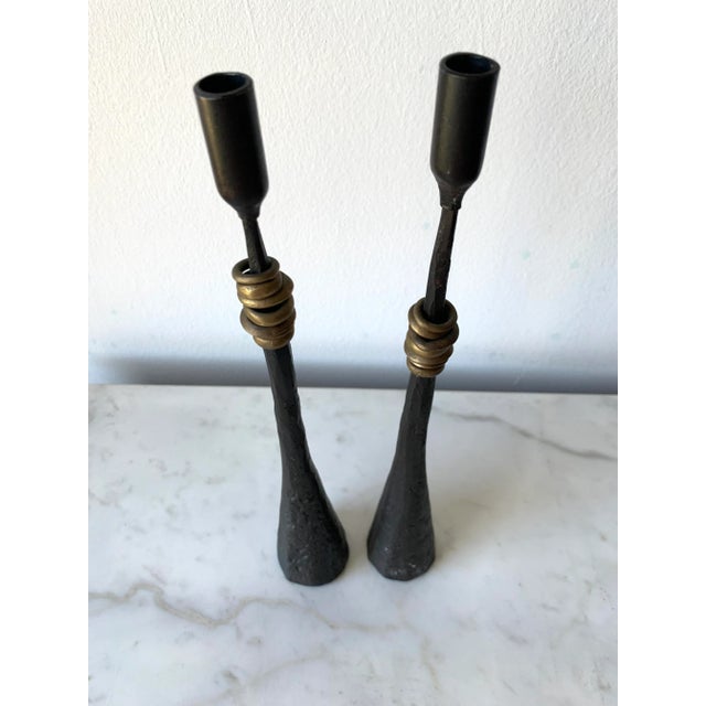Pair of Hand-Forged Iron Candlesticks by Luis Marquez For Sale - Image 4 of 8