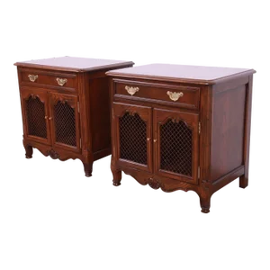 Baker Furniture French Provincial Louis XV Oak and Burl Wood Nightstands, Newly Refinished
