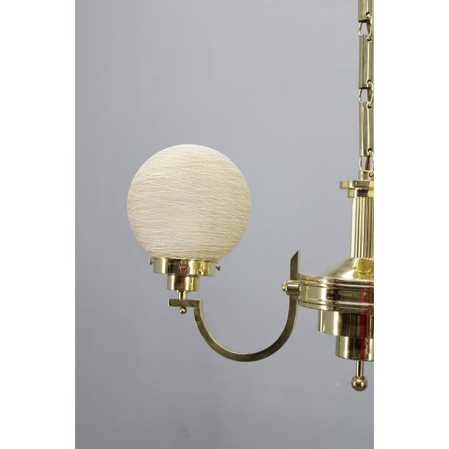 Vintage Art Deco Brass Chandelier with Textured Glass Globes, 1930s For Sale - Image 3 of 12