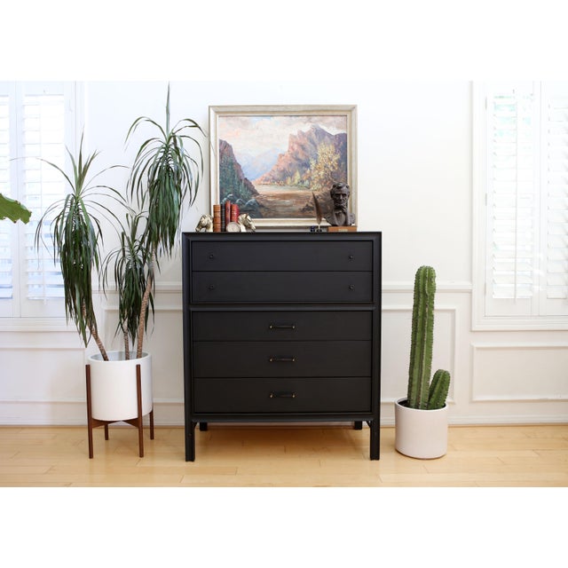 Vintage Classic Mid Century Modern Black Highboy Dresser by United