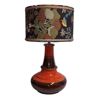 Vintage German Table Lamp with Orange-Brown Ceramic Base and Fabric Shade, 1970s For Sale