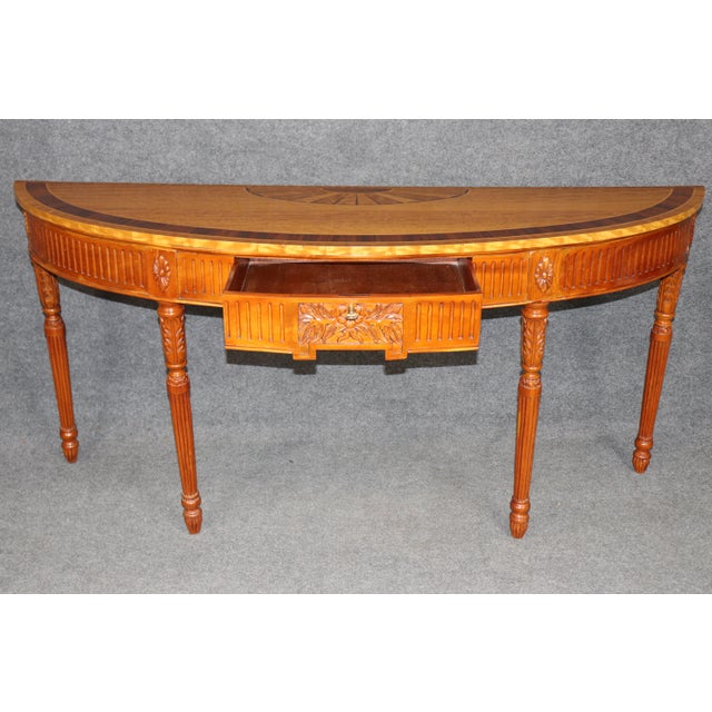 1980s Adams Style Satinwood Demilune Console Table Maitland Smith Quality For Sale - Image 5 of 11