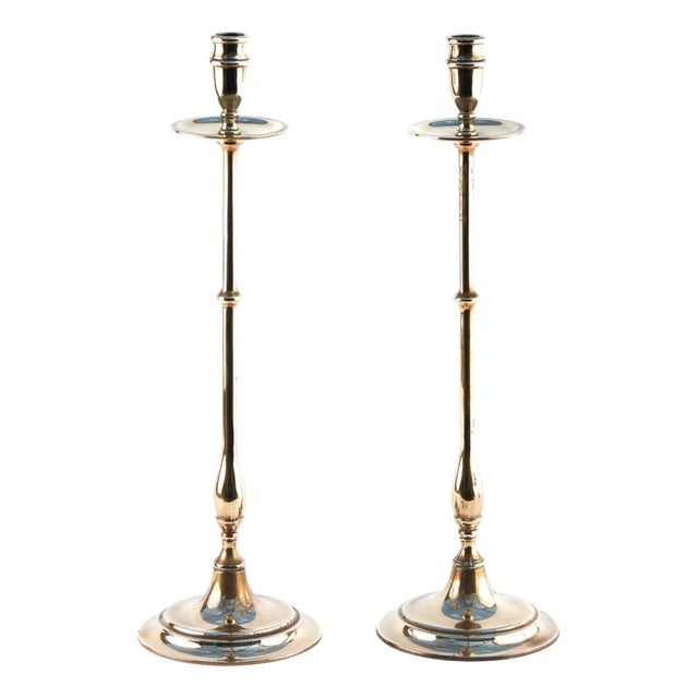 Tall Antique Brass Candlesticks, 1890, Set of 2 For Sale