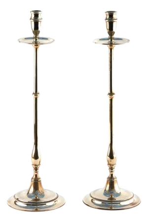 Tall Antique Brass Candlesticks, 1890, Set of 2